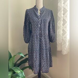 Max Studio blue/red ditzy floral puff sleeve knee length dress size M